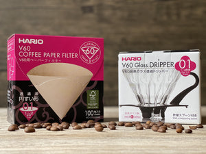 Hario V60 Glass Coffee Dripper Black - Size 01 WITH V60 Filters